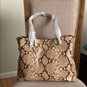 Michael Kors Large Lenox Embossed Leather Natural